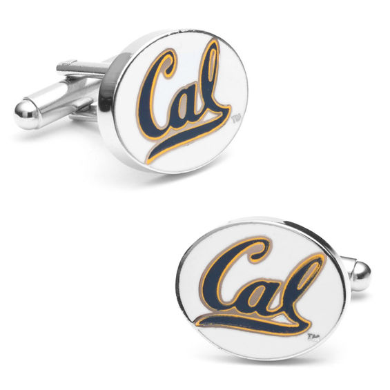 Ncaa University of California Berkeley Logo Enamel Cuff Links in White Rhodium Brass