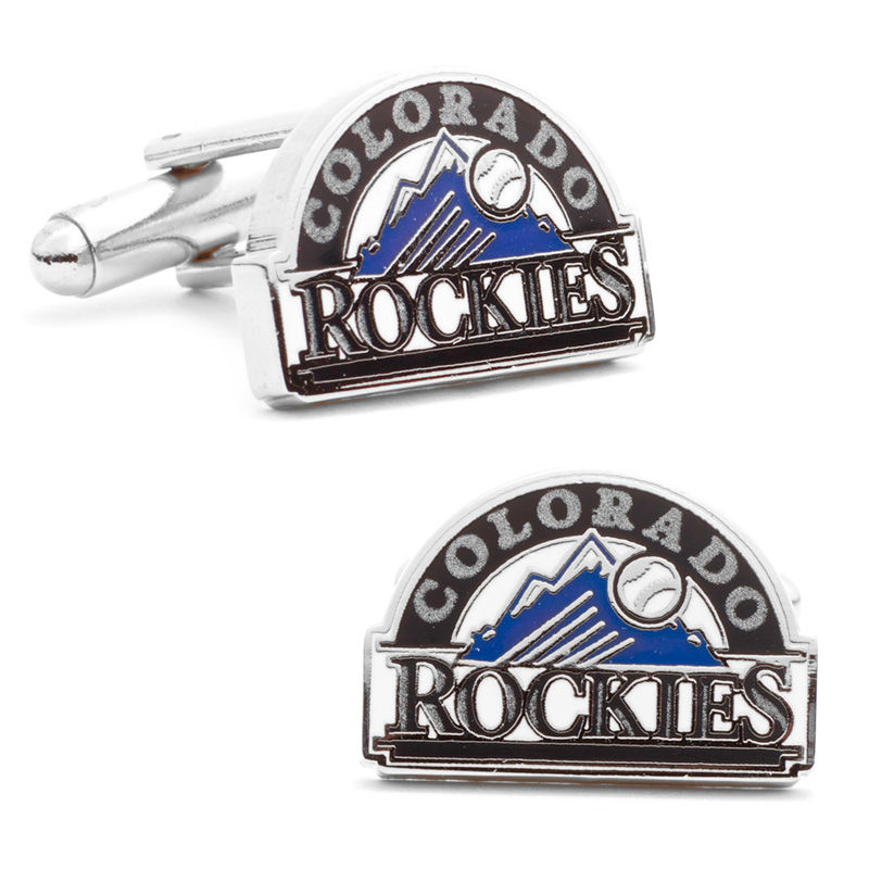 Men's MLB Colorado Rockies Logo Enamel Cuff Links in White Rhodium Brass