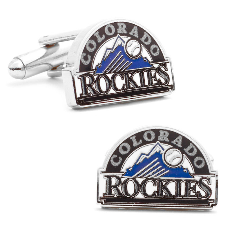 Main Image 1 of Men's MLB Colorado Rockies Logo Enamel Cuff Links in White Rhodium Brass