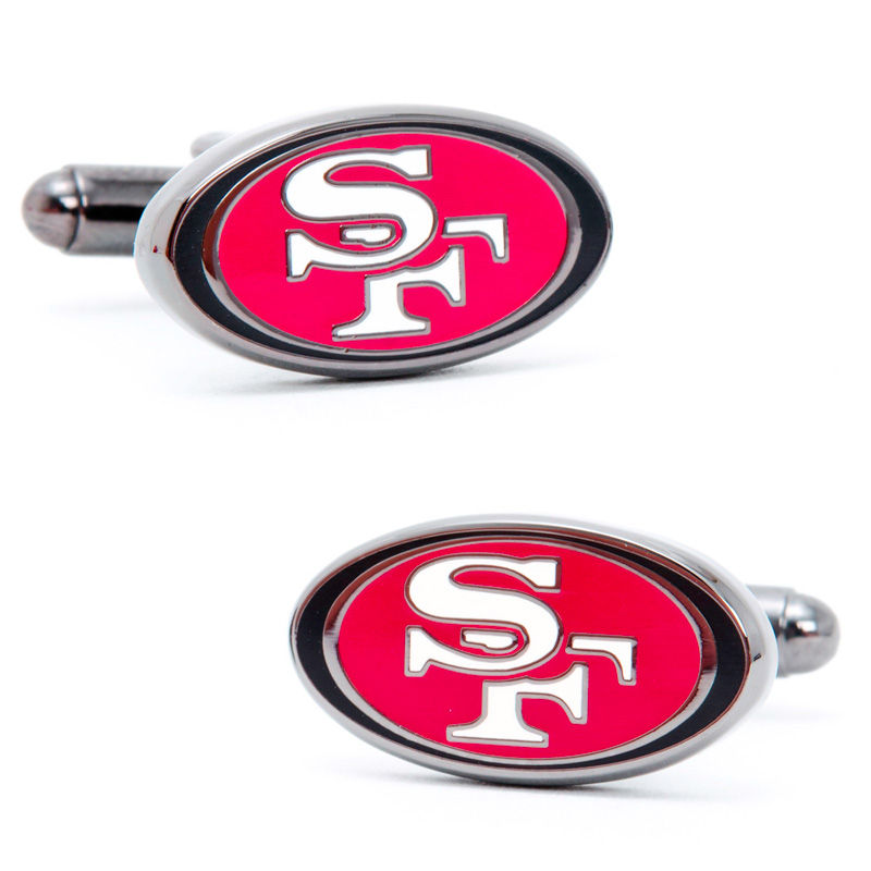 Main Image 1 of NFL San Francisco 49ers Logo Enamel Cuff Links in White Rhodium Brass