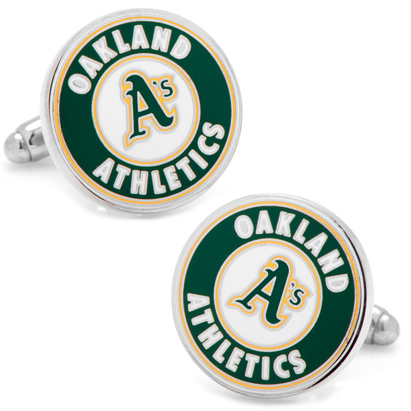 Main Image 1 of MLB Oakland Athletics Logo Enamel Cuff Links in White Rhodium Brass
