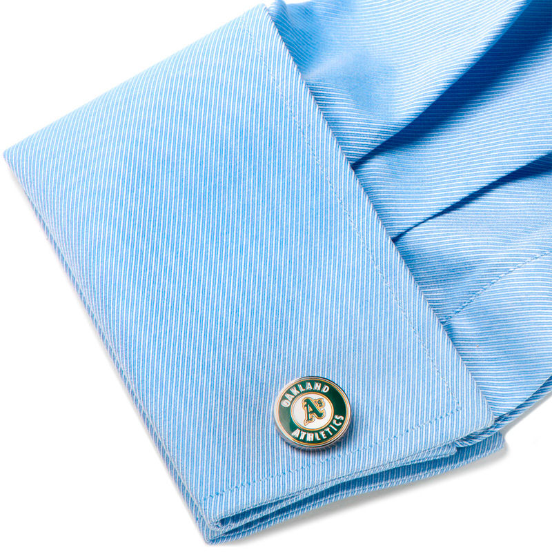 Main Image 3 of MLB Oakland Athletics Logo Enamel Cuff Links in White Rhodium Brass