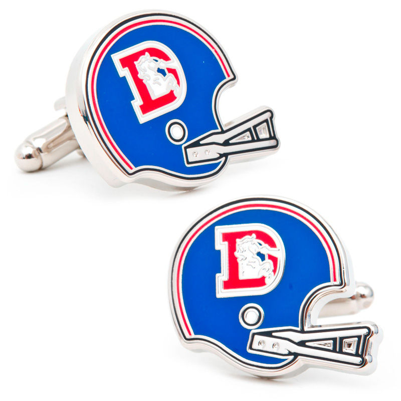 Men's NFL Denver Broncos Helmet with Logo Enamel Cuff Links in White Rhodium Brass