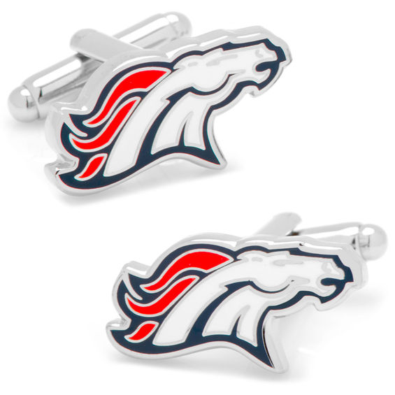 NFL Denver Broncos Logo Enamel Cuff Links in White Rhodium Brass
