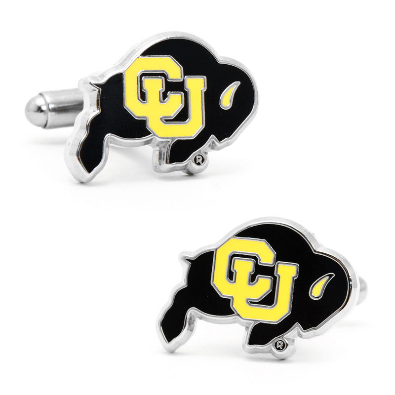 Main Image 1 of Men's NCAA University of Colorado Boulder Logo Enamel Cuff Links in White Rhodium Brass