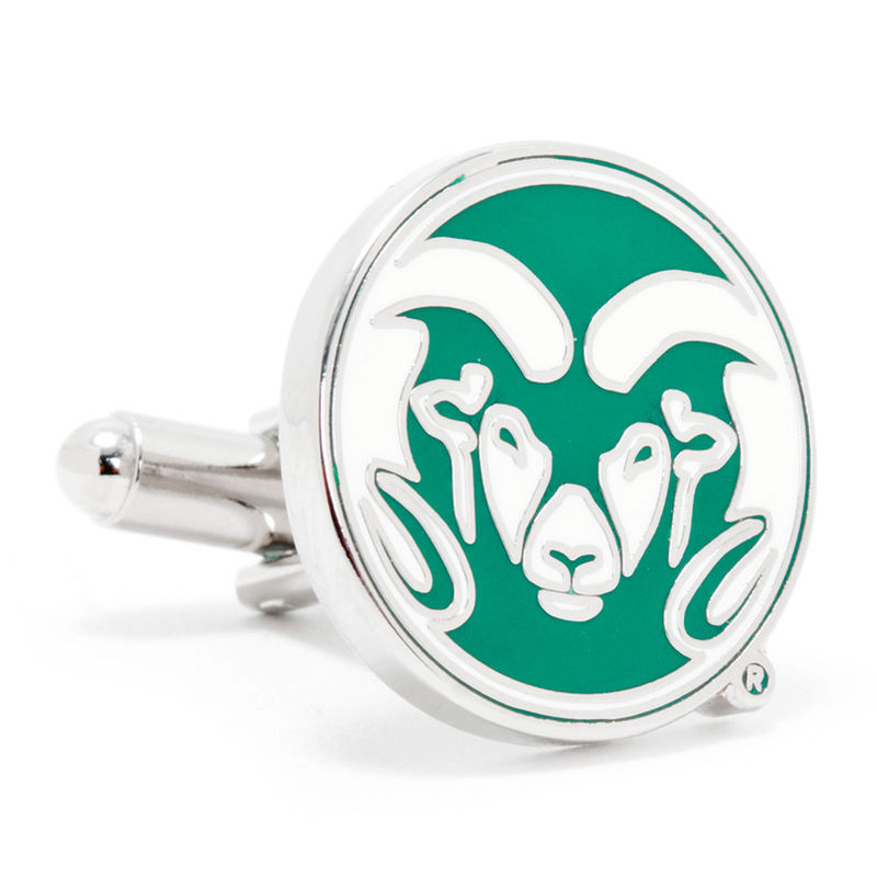 Main Image 1 of NCAA Colorado State University Logo Enamel Cuff Links in White Rhodium Brass