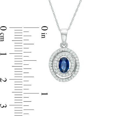 Oval Blue Sapphire and 3/8 CT. T.W. Diamond Double Frame Pendant 