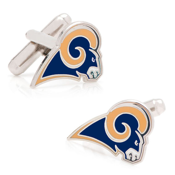 NFL Los Angeles Rams Logo Enamel Cuff Links in White Rhodium Brass