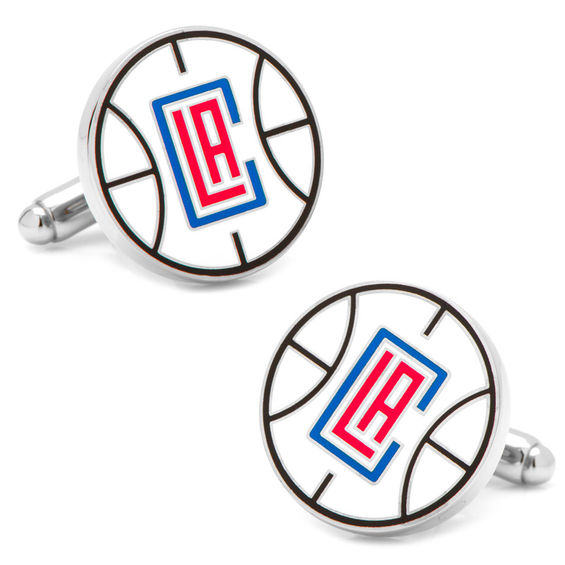NBA Los Angeles Clippers Logo Enamel Cuff Links in White Rhodium Brass