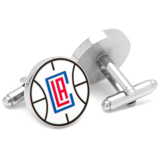 NBA Los Angeles Clippers Logo Enamel Cuff Links in White Rhodium Brass