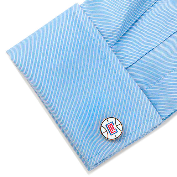 NBA Los Angeles Clippers Logo Enamel Cuff Links in White Rhodium Brass
