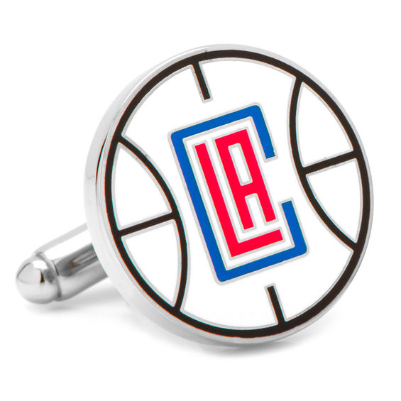 NBA Los Angeles Clippers Logo Enamel Cuff Links in White Rhodium Brass