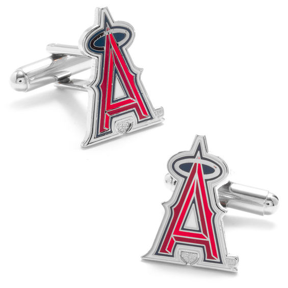 MLB Los Angeles Angels Logo Enamel Cuff Links in White Rhodium Brass