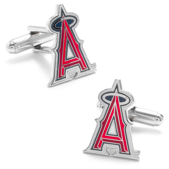 Men's MLB Los Angeles Angels Logo Enamel Cuff Links in White Rhodium Brass