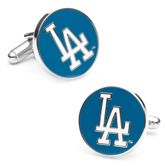MLB Los Angeles Dodgers Logo Enamel Cuff Links in White Rhodium Brass