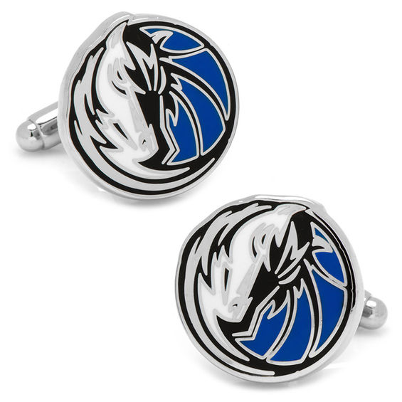 NBA Dallas Mavericks Logo Enamel Cuff Links in White Rhodium Brass
