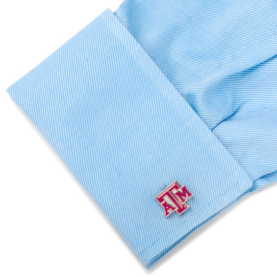 Ncaa Texas A&M University Logo Enamel Cuff Links in White Rhodium Brass