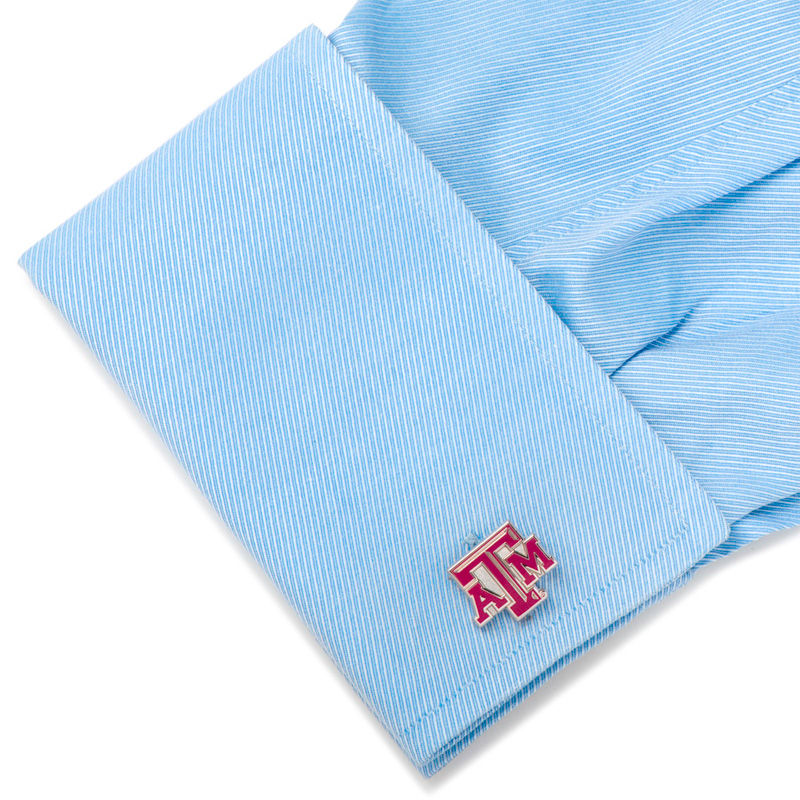 Main Image 2 of NCAA Texas A&M University Logo Enamel Cuff Links in White Rhodium Brass