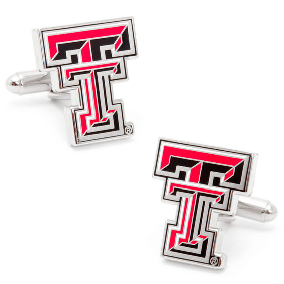 Ncaa Texas Tech Red Raiders Logo Enamel Cuff Links in White Rhodium Brass