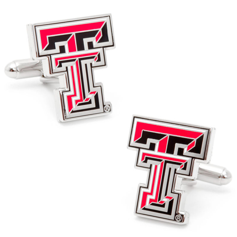 Men's NCAA Texas Tech Red Raiders Logo Enamel Cuff Links in White Rhodium Brass