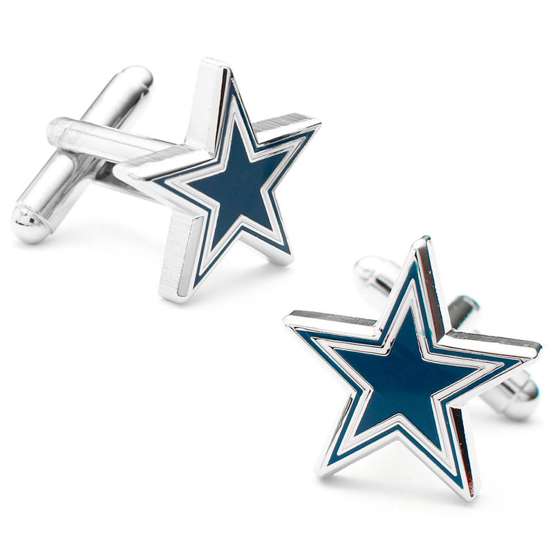 Main Image 1 of Men's NFL Dallas Cowboys Star Logo Enamel Cuff Links in White Rhodium Brass