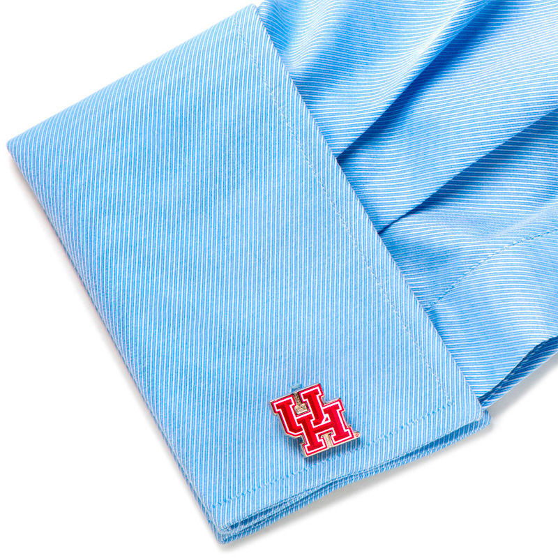 Main Image 3 of Men's NCAA University of Houston Logo Enamel Cuff Links in White Rhodium Brass