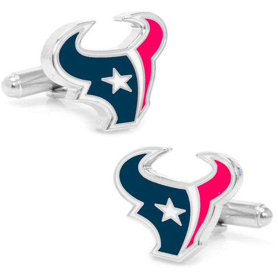 NFL Houston Texans Logo Enamel Cuff Links in White Rhodium Brass