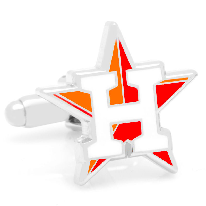Main Image 1 of MLB Two-Tone Orange and White Enamel Houston Astros Logo Cuff Links in White Rhodium Brass