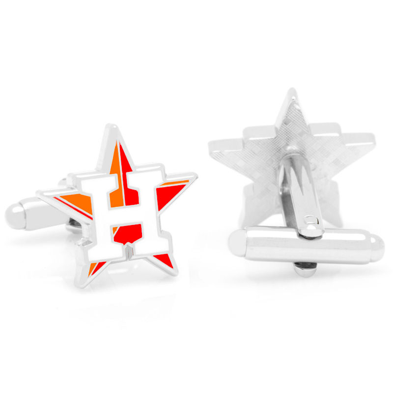 Main Image 2 of MLB Two-Tone Orange and White Enamel Houston Astros Logo Cuff Links in White Rhodium Brass