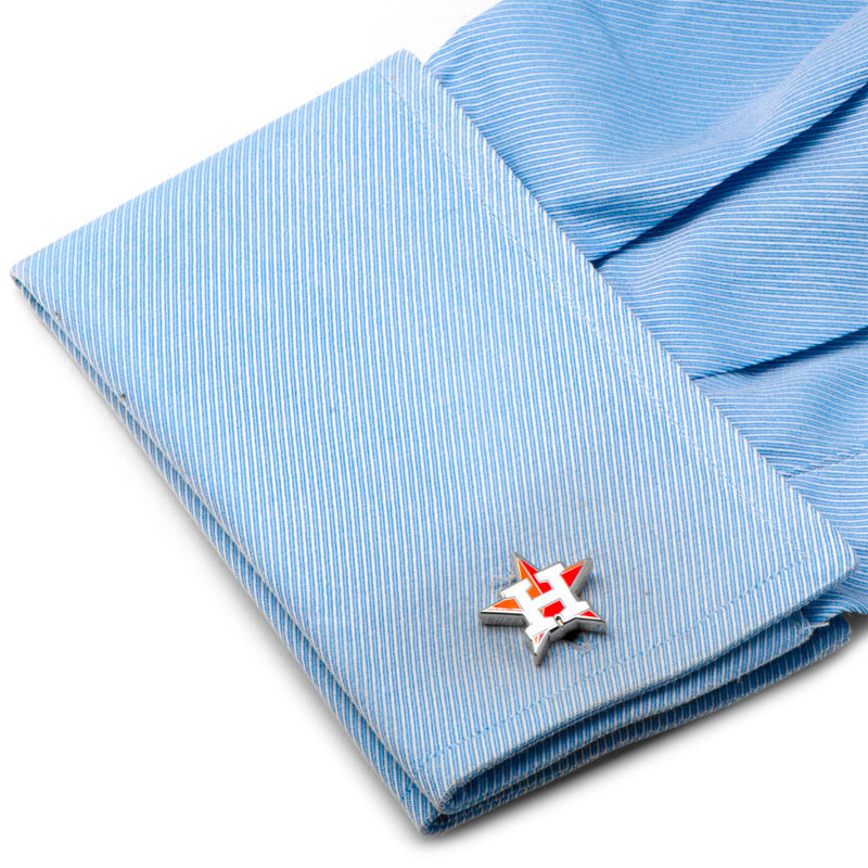 Main Image 3 of MLB Two-Tone Orange and White Enamel Houston Astros Logo Cuff Links in White Rhodium Brass