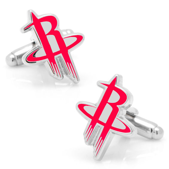 NBA Houston Rockets Logo Enamel Cuff Links in White Rhodium Brass
