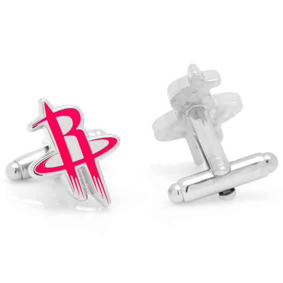 NBA Houston Rockets Logo Enamel Cuff Links in White Rhodium Brass
