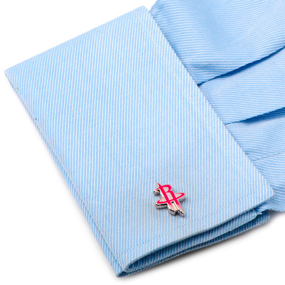NBA Houston Rockets Logo Enamel Cuff Links in White Rhodium Brass
