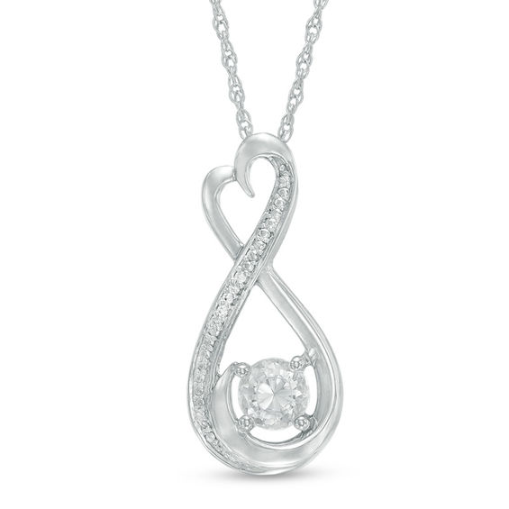 5.0mm Lab-Created White Sapphire and Diamond Accent Heart-Shaped Infinity Pendant in Sterling Silver