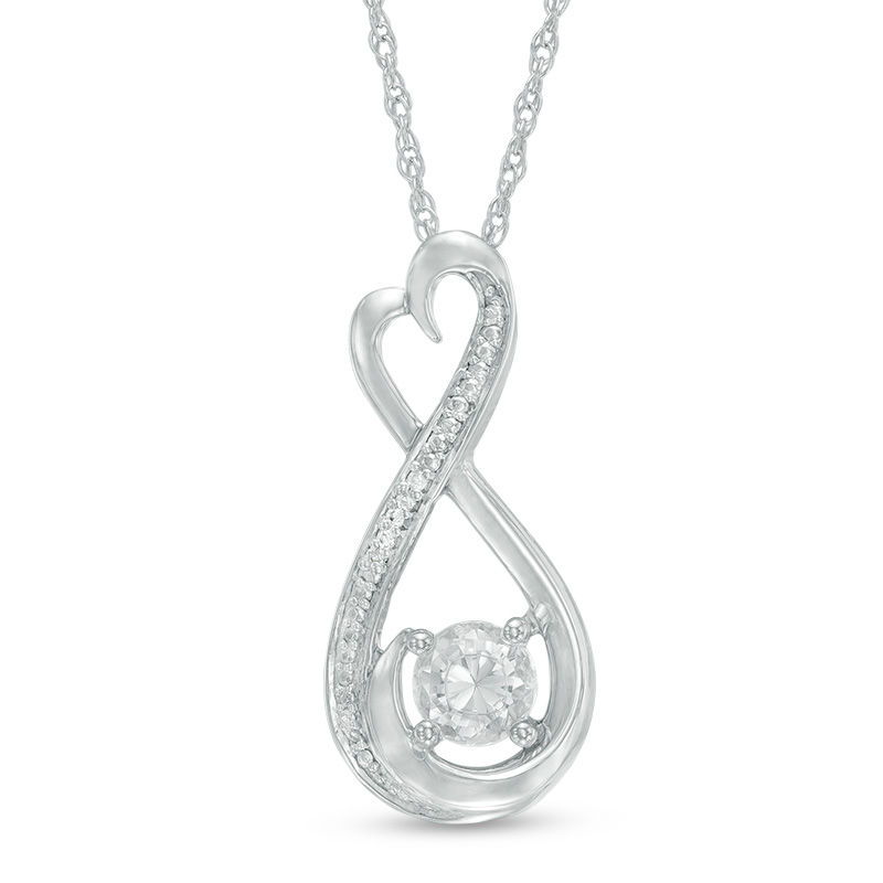 Main Image 1 of 5.0mm Lab-Created White Sapphire and Diamond Accent Heart-Shaped Infinity Pendant in Sterling Silver