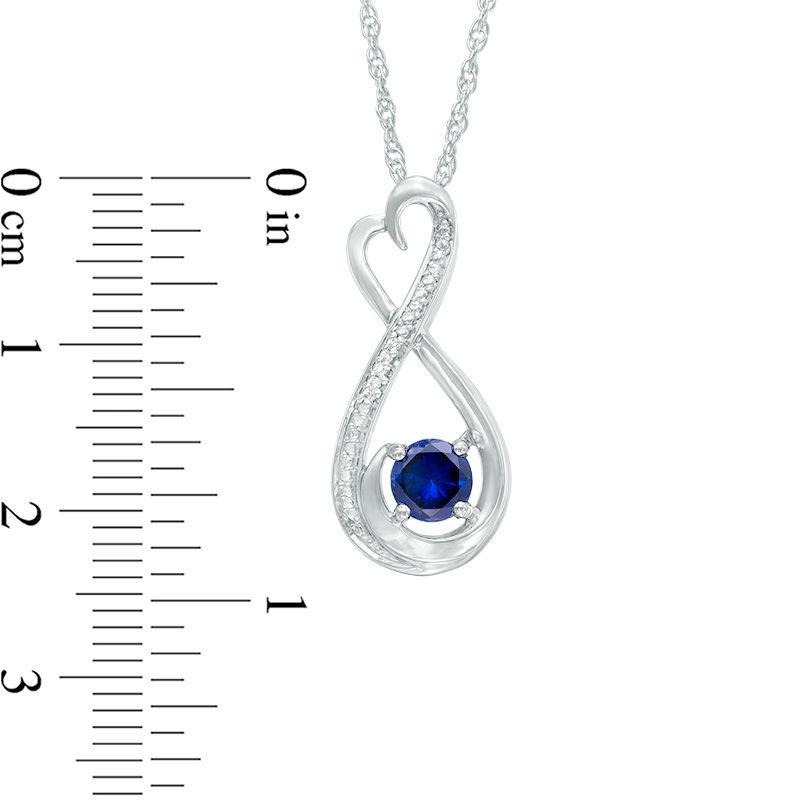 5.0mm Lab-Created Blue Sapphire and Diamond Accent Heart-Shaped Infinity Pendant in Sterling Silver