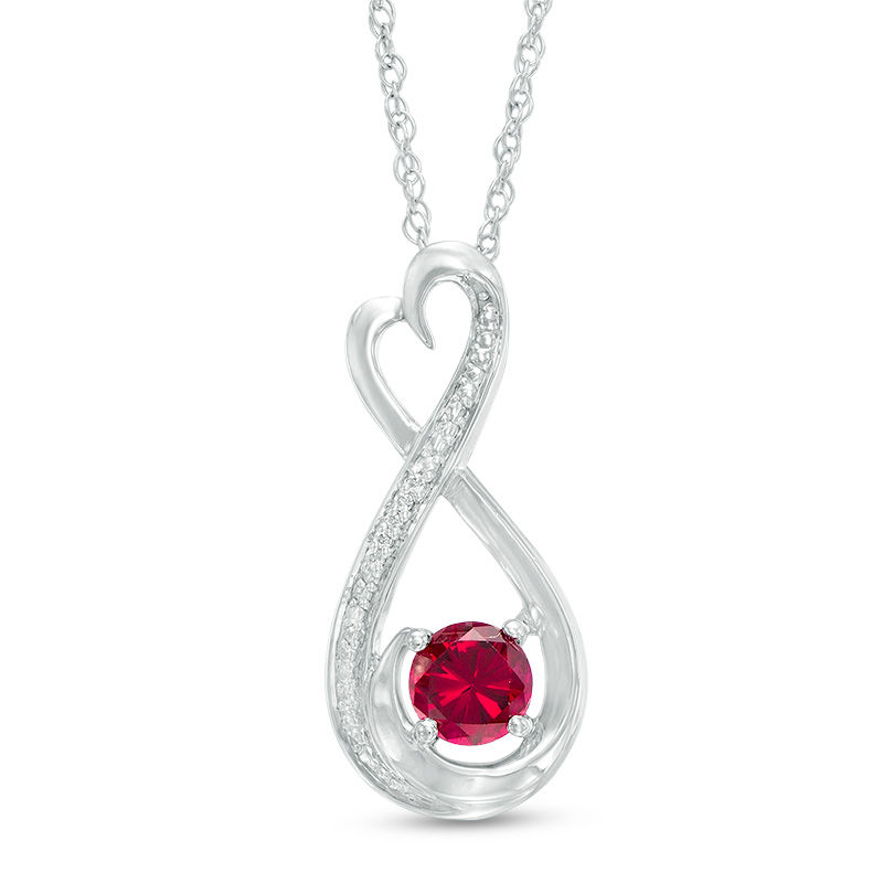 5.0mm Lab-Created Ruby and Diamond Accent Heart-Shaped Infinity Pendant in Sterling Silver