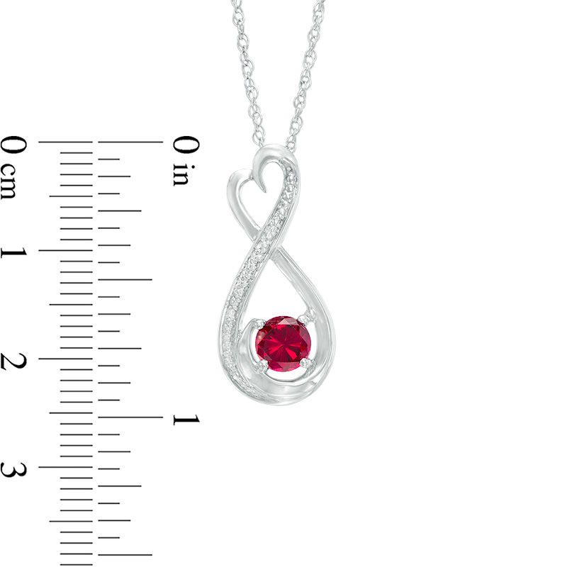 5.0mm Lab-Created Ruby and Diamond Accent Heart-Shaped Infinity Pendant in Sterling Silver