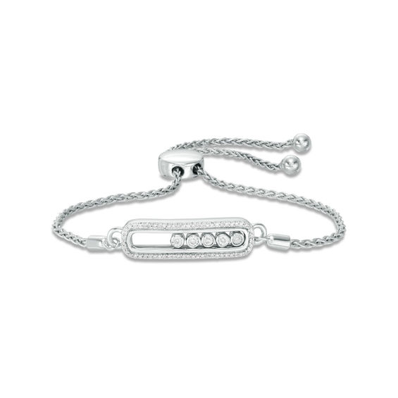 1/6 CT. T.w. Diamond Five Stone Sliding Bar Bolo Bracelet in Sterling Silver - 8.0"