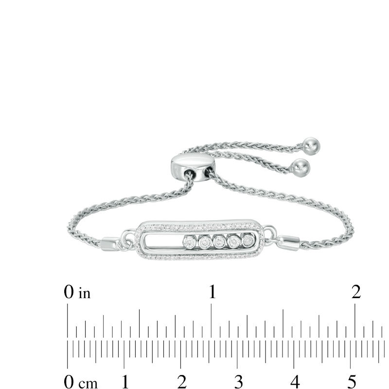 Main Image 2 of 1/6 CT. T.W. Diamond Five Stone Sliding Bar Bolo Bracelet in Sterling Silver - 8.0"