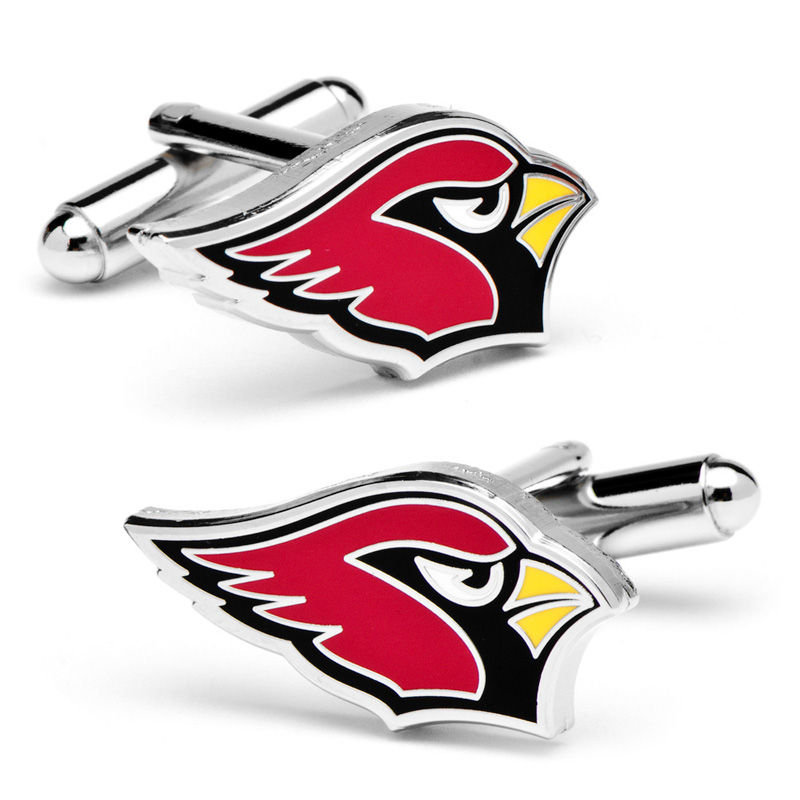 Men's NFL Arizona Cardinals Logo Enamel Cuff Links in White Rhodium Brass
