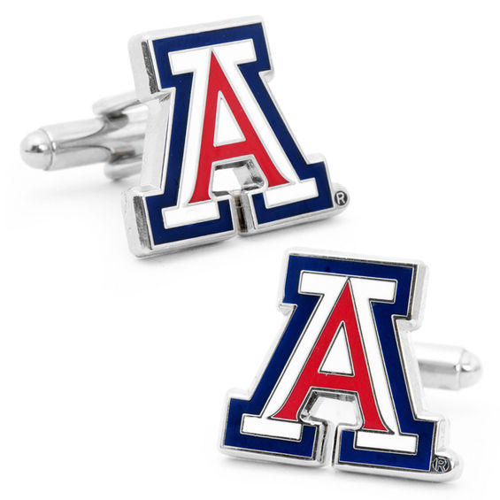 Ncaa University of Arizona Logo Enamel Cuff Links in White Rhodium Brass
