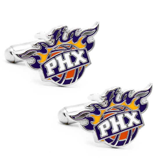 NBA Phoenix Suns Logo Enamel Cuff Links in White Rhodium Brass