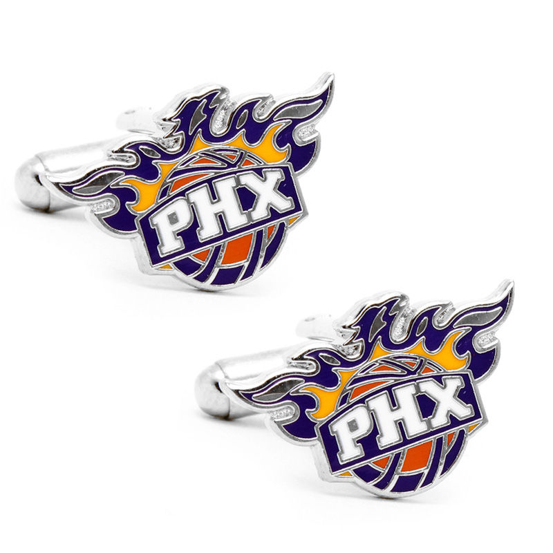 Main Image 1 of NBA Phoenix Suns Logo Enamel Cuff Links in White Rhodium Brass