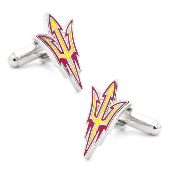 Ncaa Arizona State University Logo Enamel Cuff Links in White Rhodium Brass