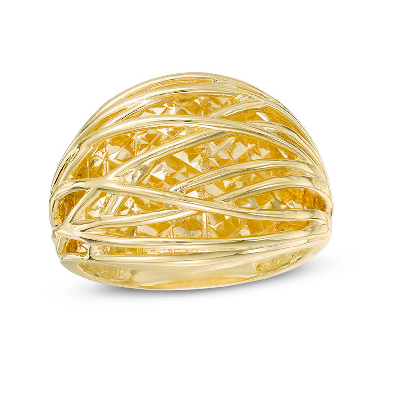 Diamond-Cut Multi-Row Crossover Dome Ring in 10K Gold