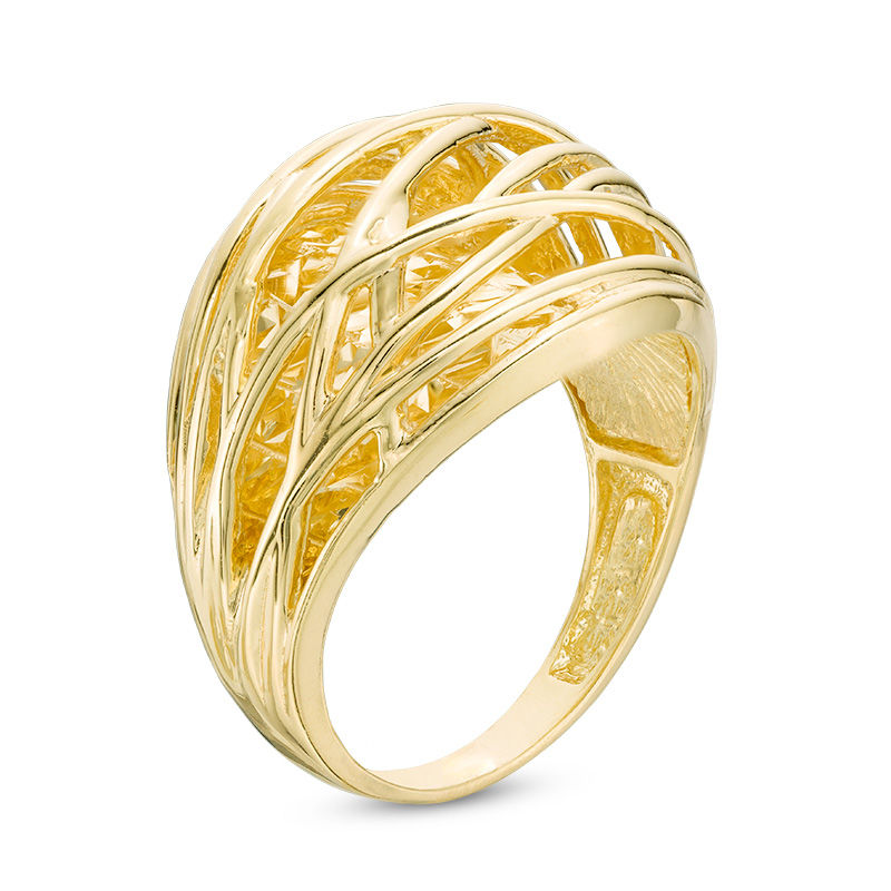 Main Image 2 of Diamond-Cut Multi-Row Crossover Dome Ring in 10K Gold