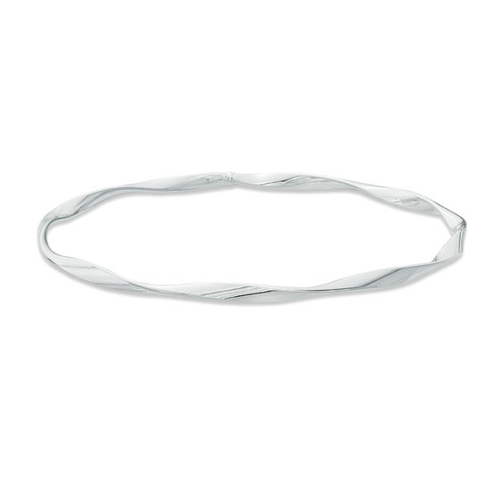 3.0mm Twisted Slip-On Bangle in 10K White Gold - 7.5"