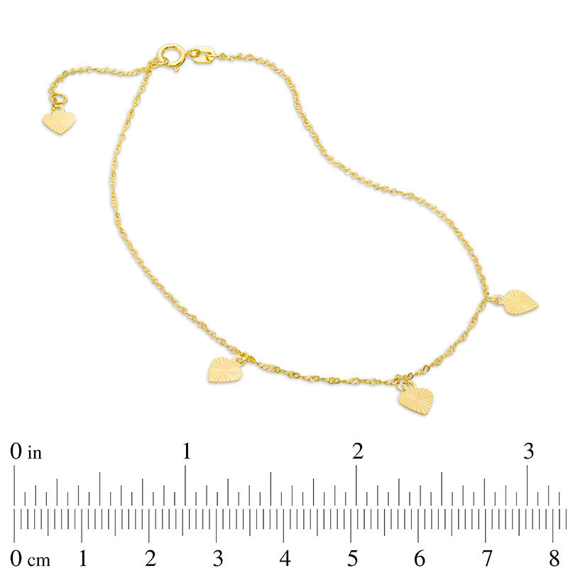Main Image 2 of Diamond-Cut Triple Heart Dangle Station Anklet in 10K Gold - 10"