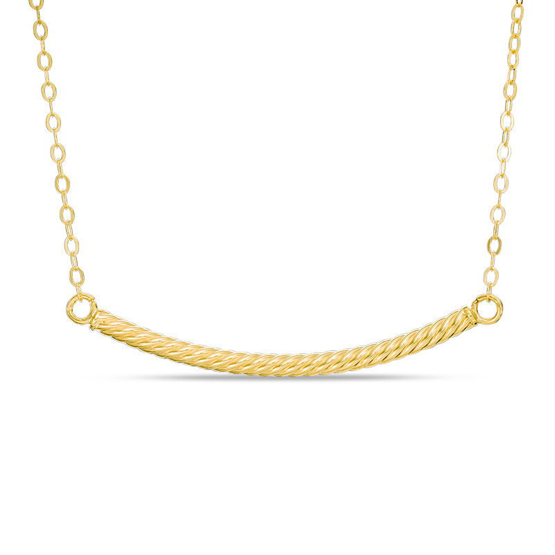Main Image 1 of Curved Rope Bar Necklace in 10K Gold